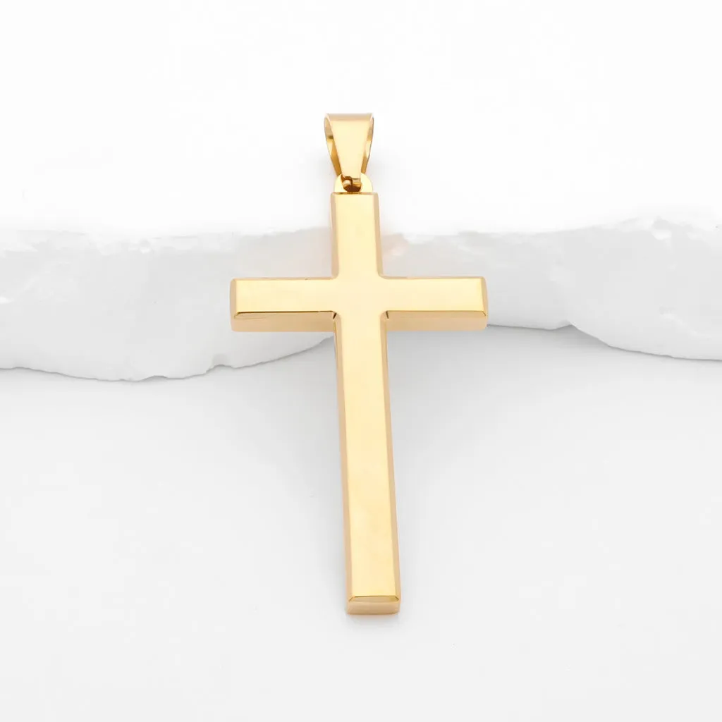 Glossy Mirror Polished Plain Cross Pendant - Gold