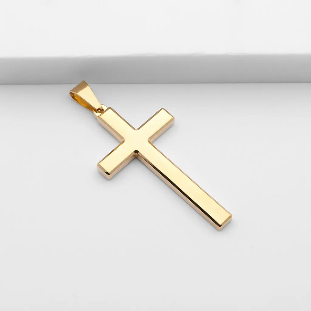 Glossy Mirror Polished Plain Cross Pendant - Gold