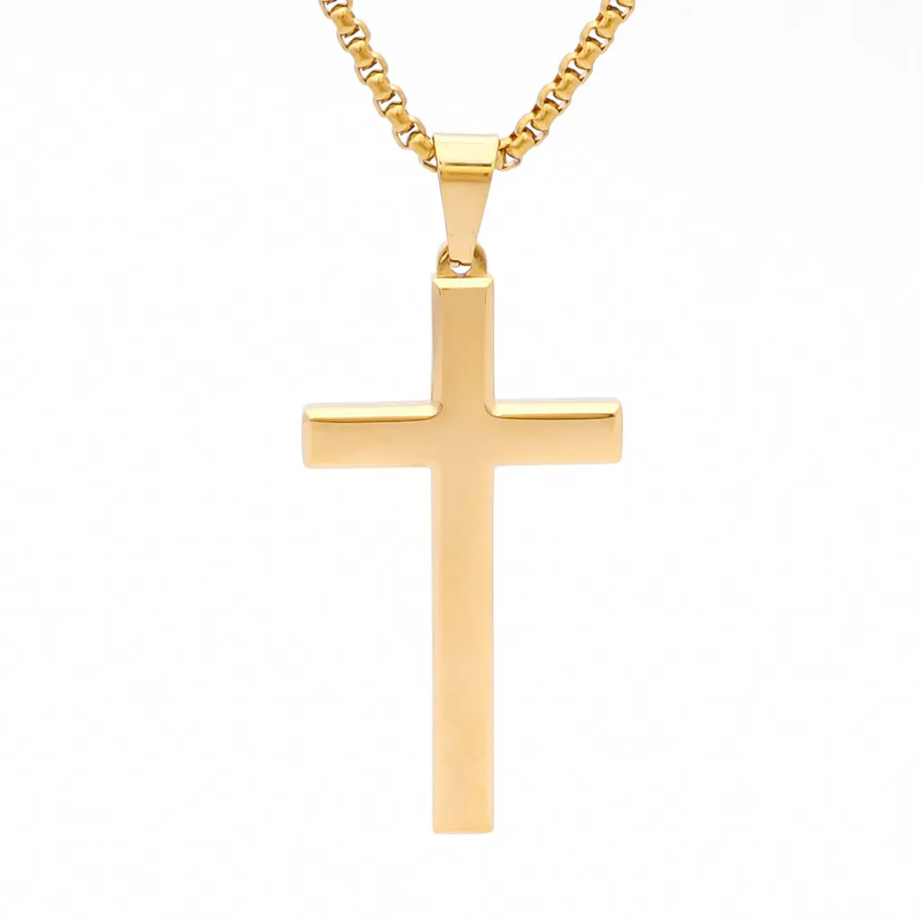 Glossy Mirror Polished Plain Cross Pendant - Gold