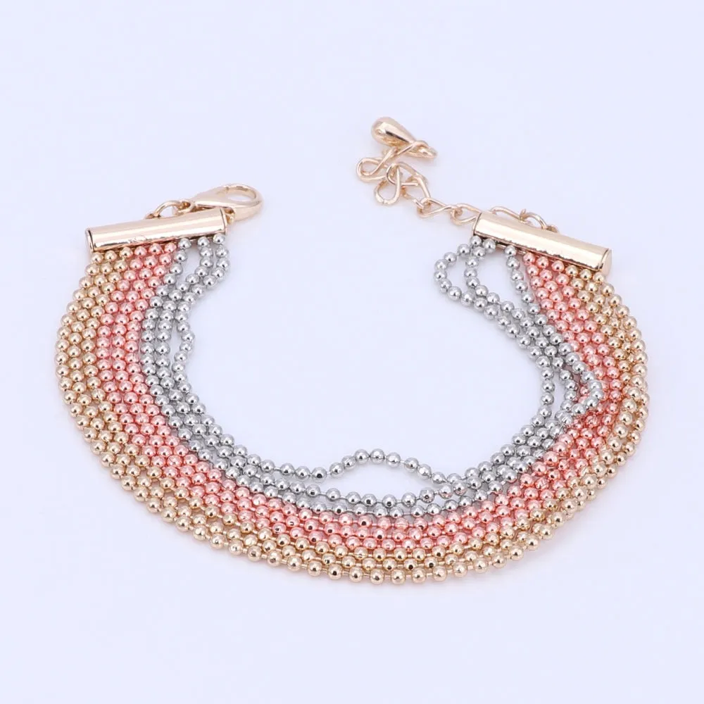 Gold and Silver-Plated Beads Necklace, Bracelet & Earrings Wedding Statement Jewelry Set