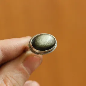 Golden Obsidian Ring - East West Oval Ring - Elegant Golden Ring - Unique Silversmith Ring