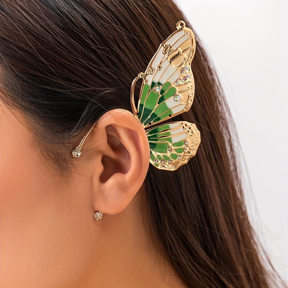 Gorgeous Big Butterfly Wing Ear Wrap with Sparkling Rhinestones - Retro Cute Style Zinc Alloy Jewelry for the Stage