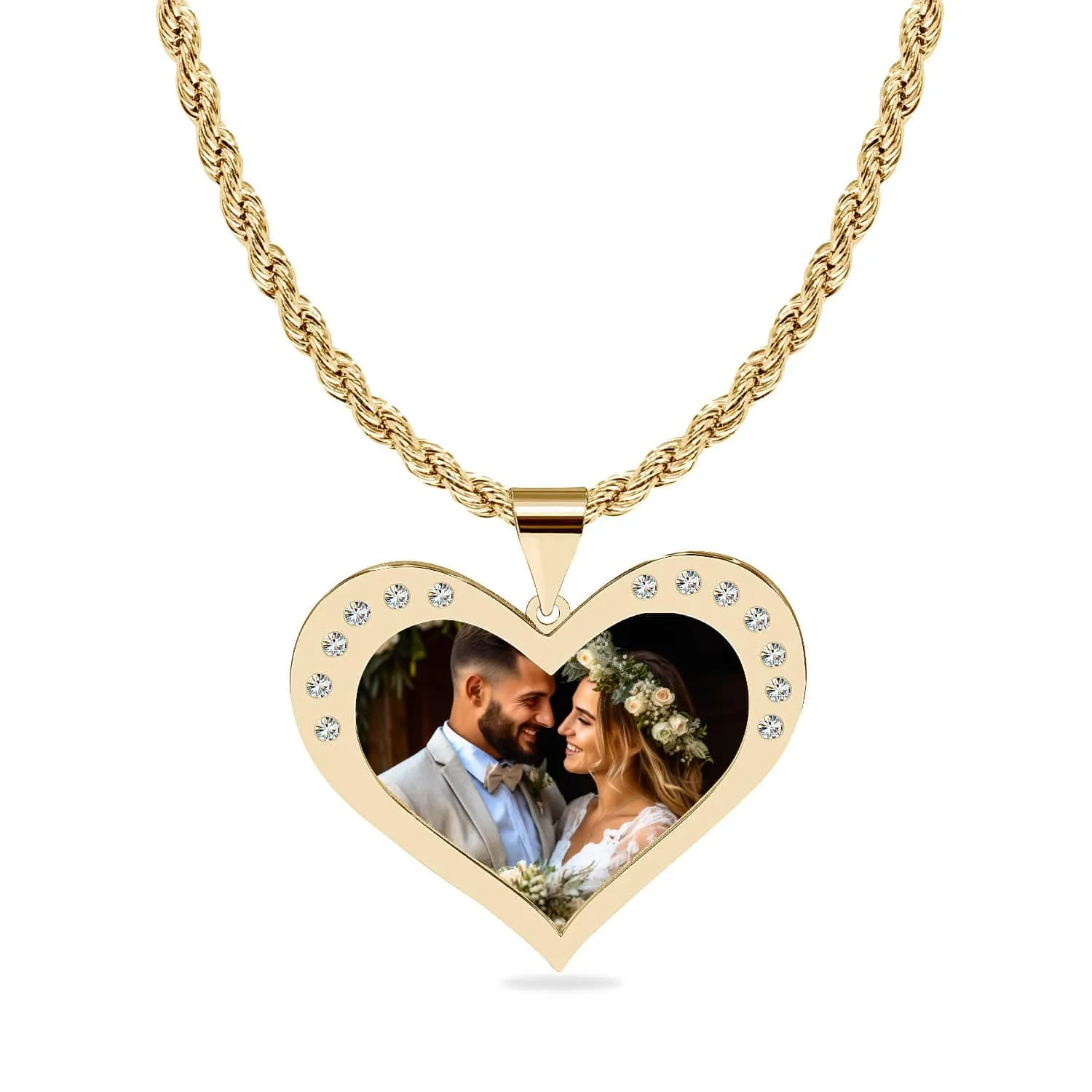 Heart Shaped Photo Pendant With Zirconia