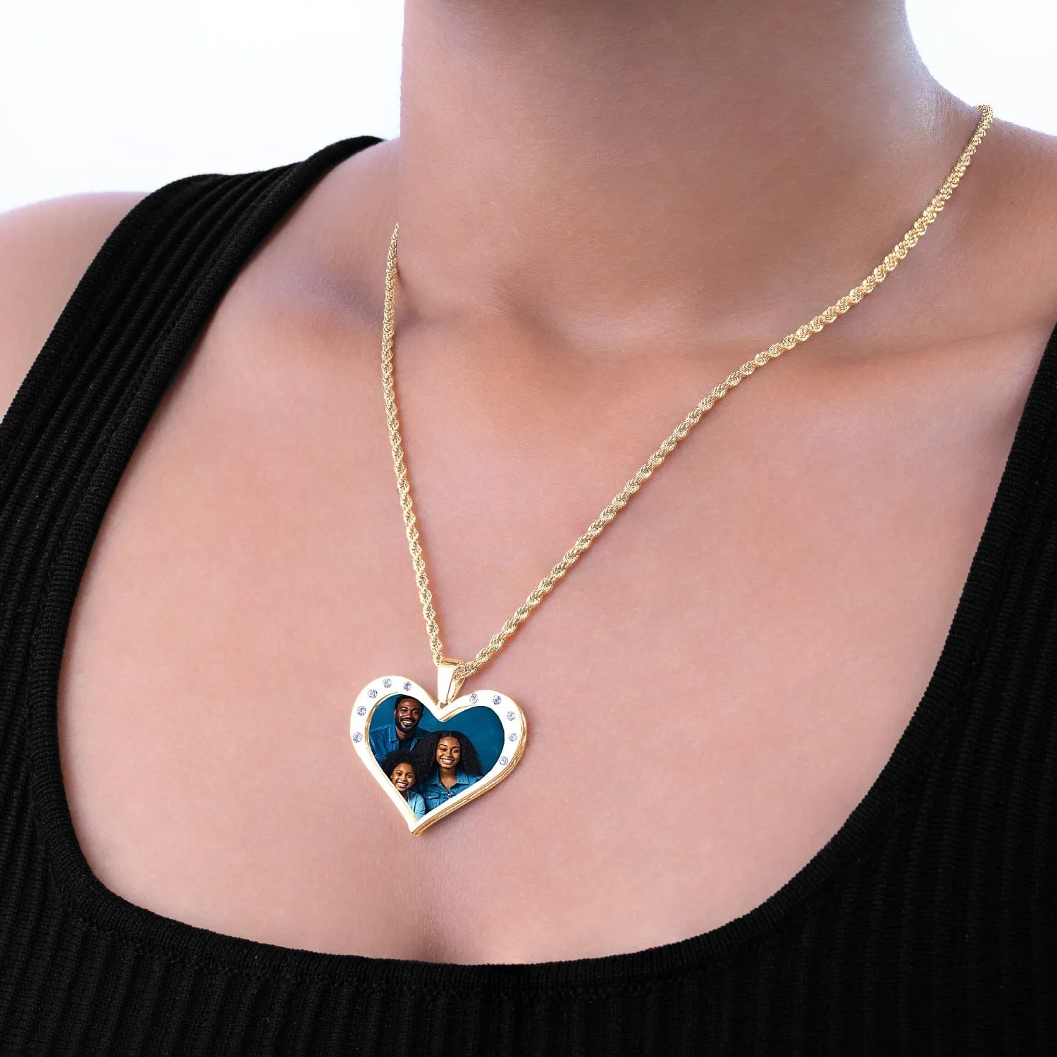 Heart Shaped Photo Pendant With Zirconia