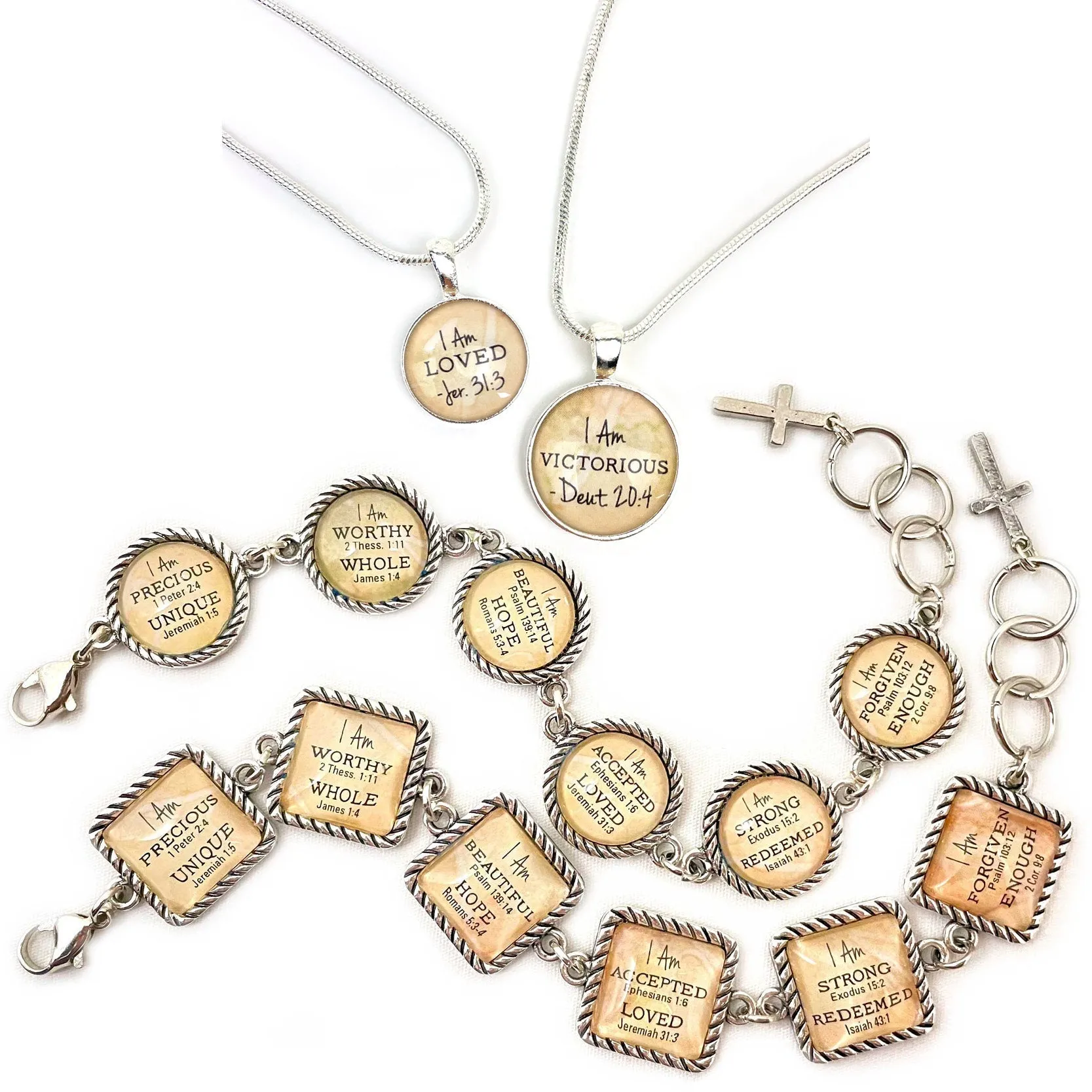 I AM Chosen, Ephesians 1:4 – Christian Affirmations Scripture Pendant Necklace (2 Sizes) – Jewelry Set