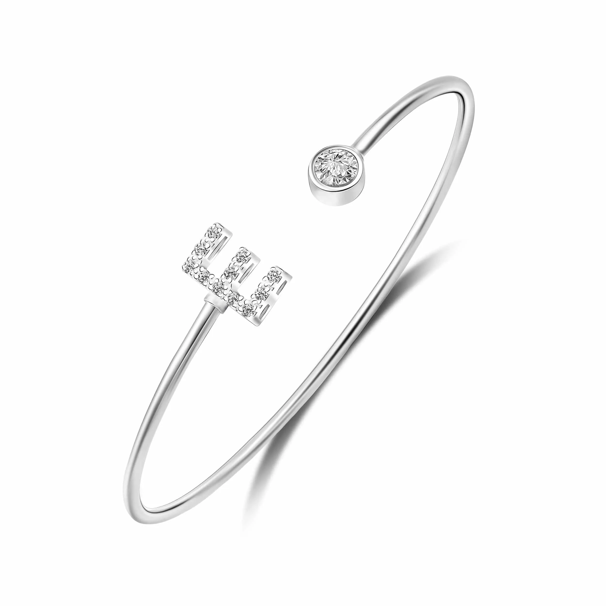 Initial Bangle Bracelets Silver Adjustable, 26 Alphabets