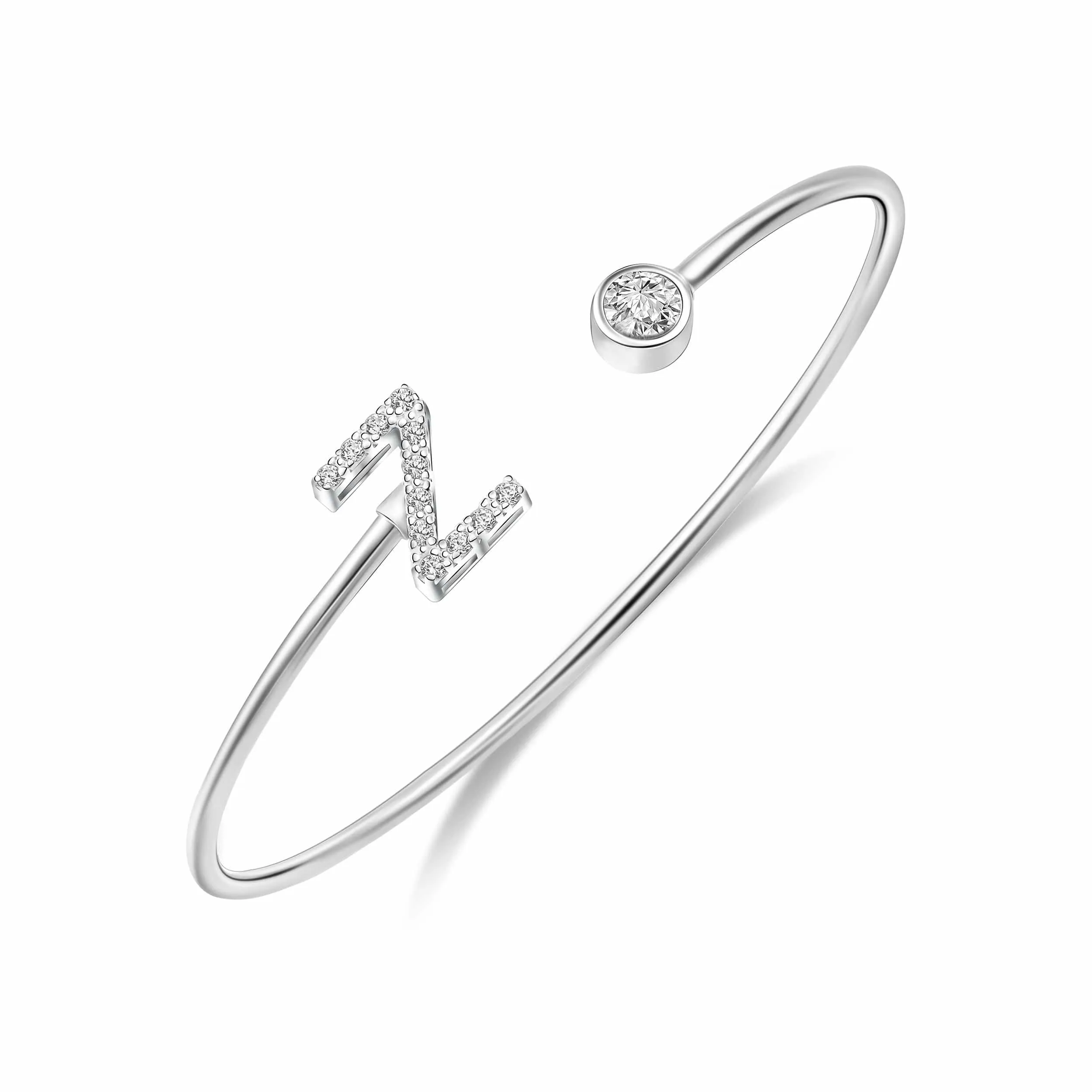 Initial Bangle Bracelets Silver Adjustable, 26 Alphabets