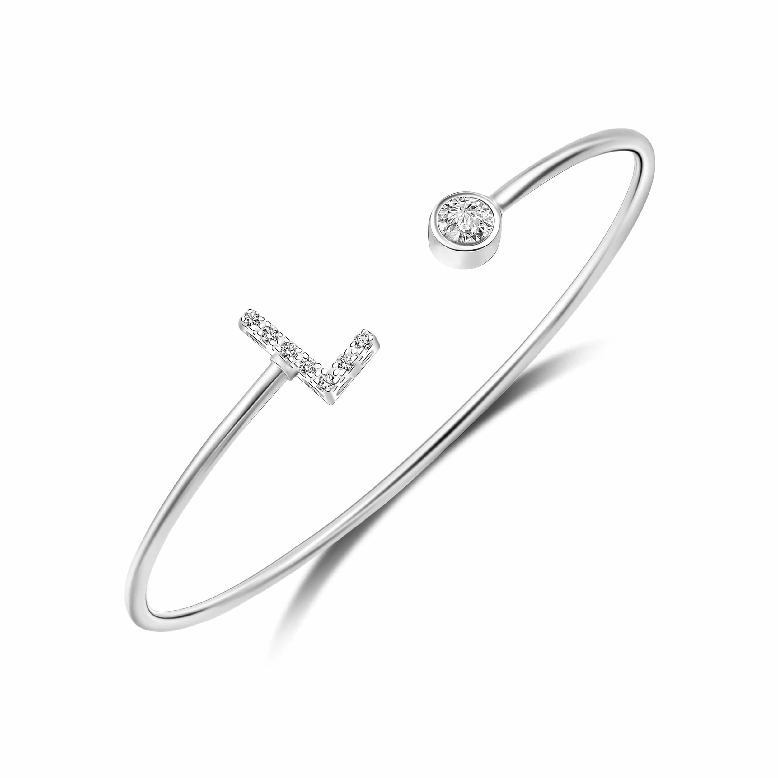 Initial Bangle Bracelets Silver Adjustable, 26 Alphabets