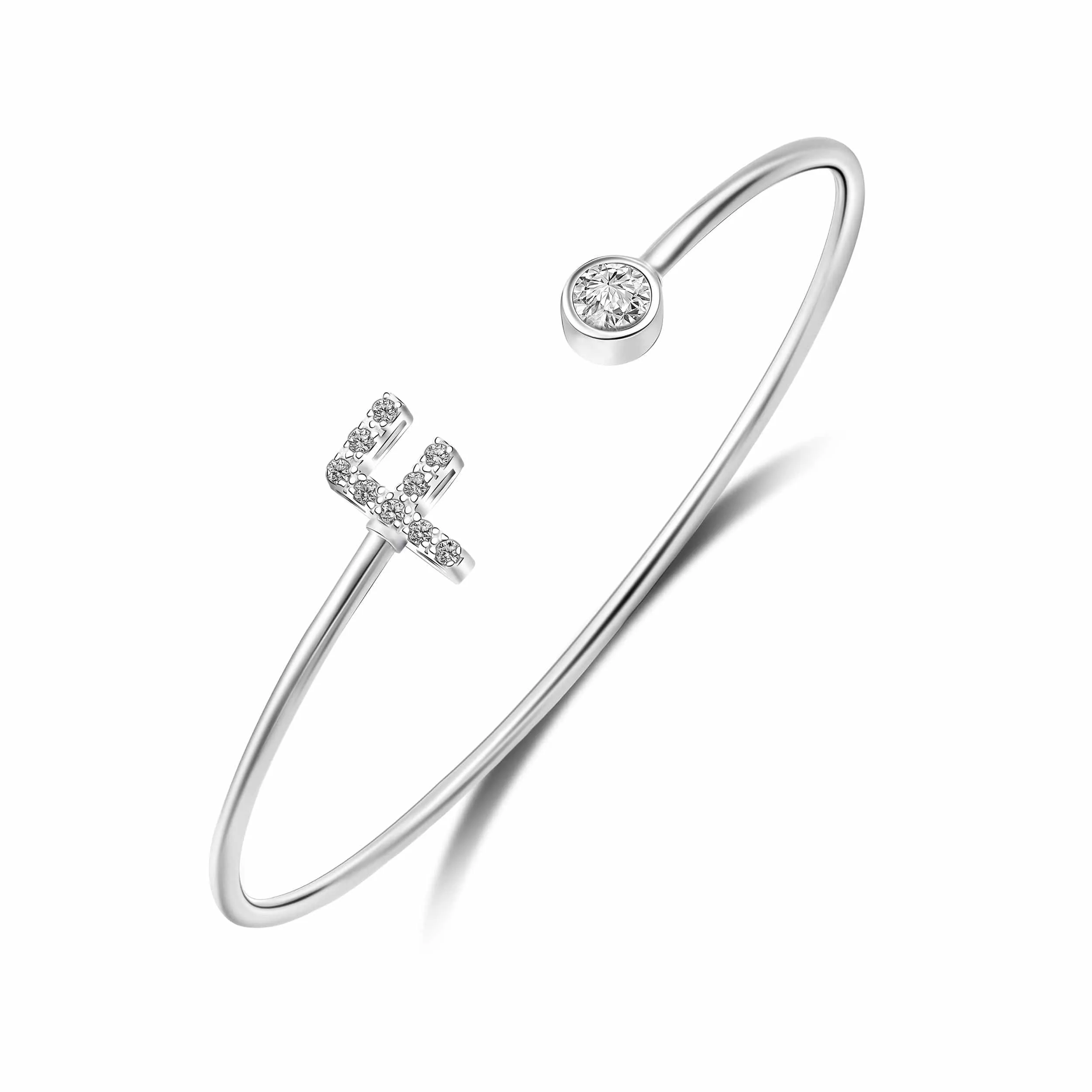 Initial Bangle Bracelets Silver Adjustable, 26 Alphabets