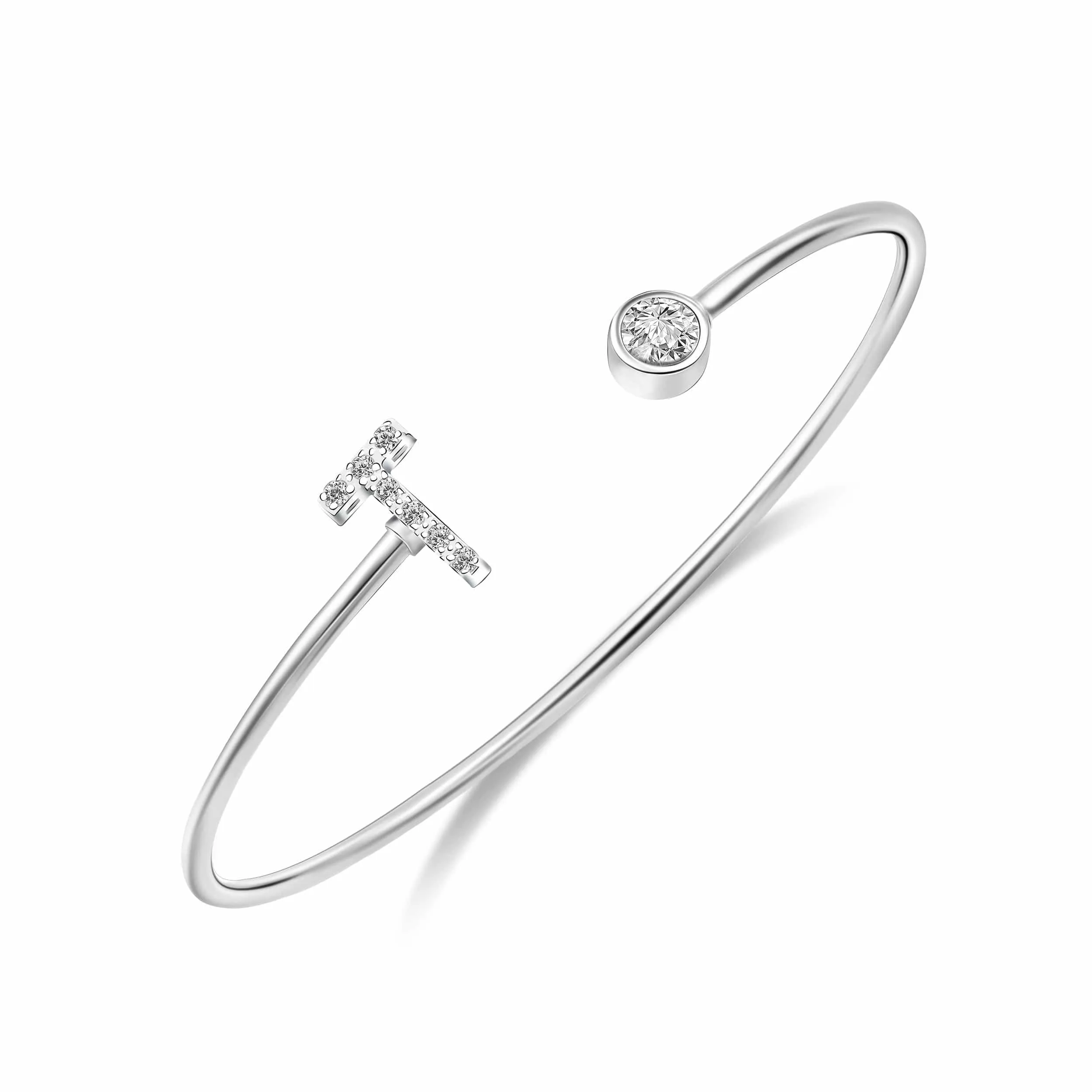 Initial Bangle Bracelets Silver Adjustable, 26 Alphabets