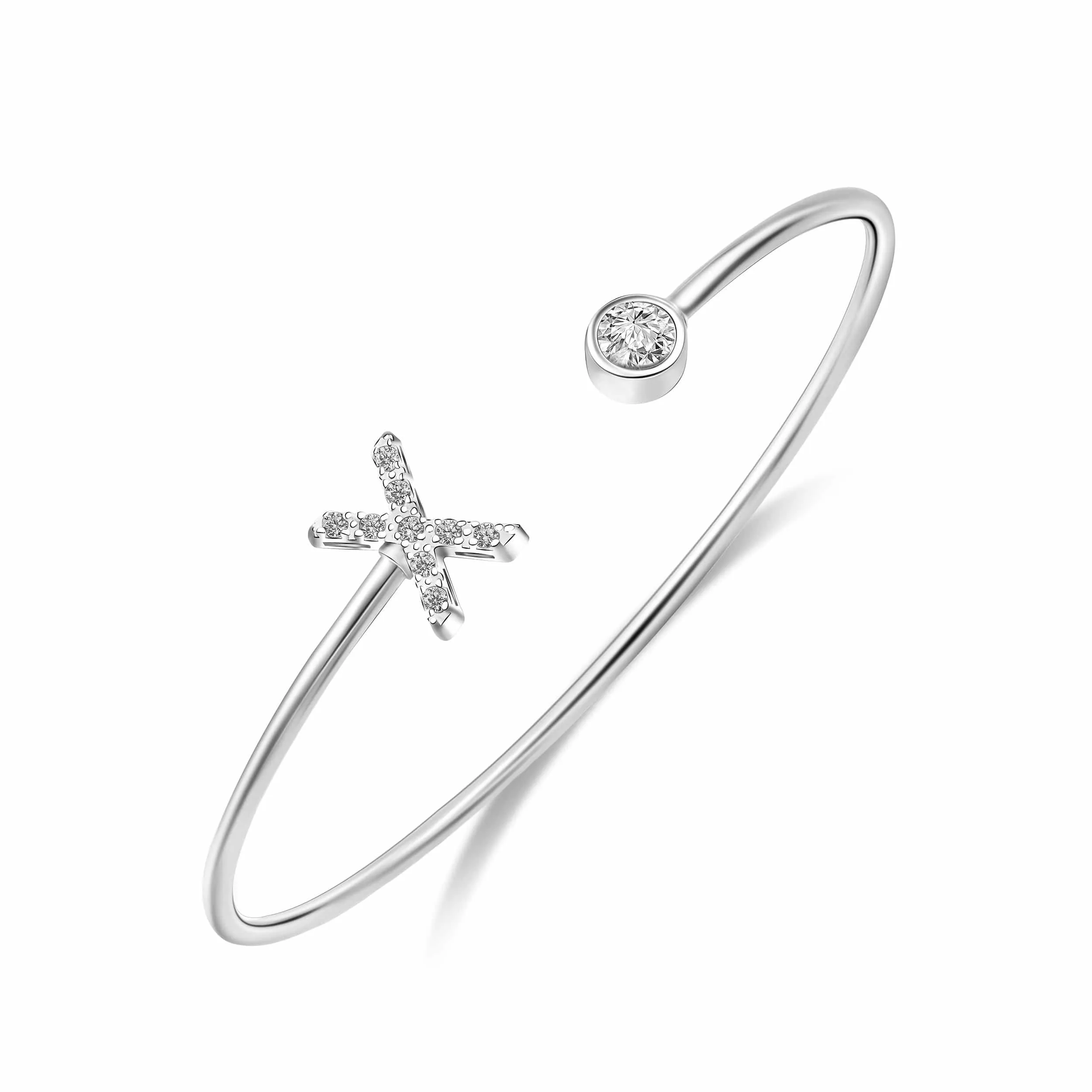 Initial Bangle Bracelets Silver Adjustable, 26 Alphabets