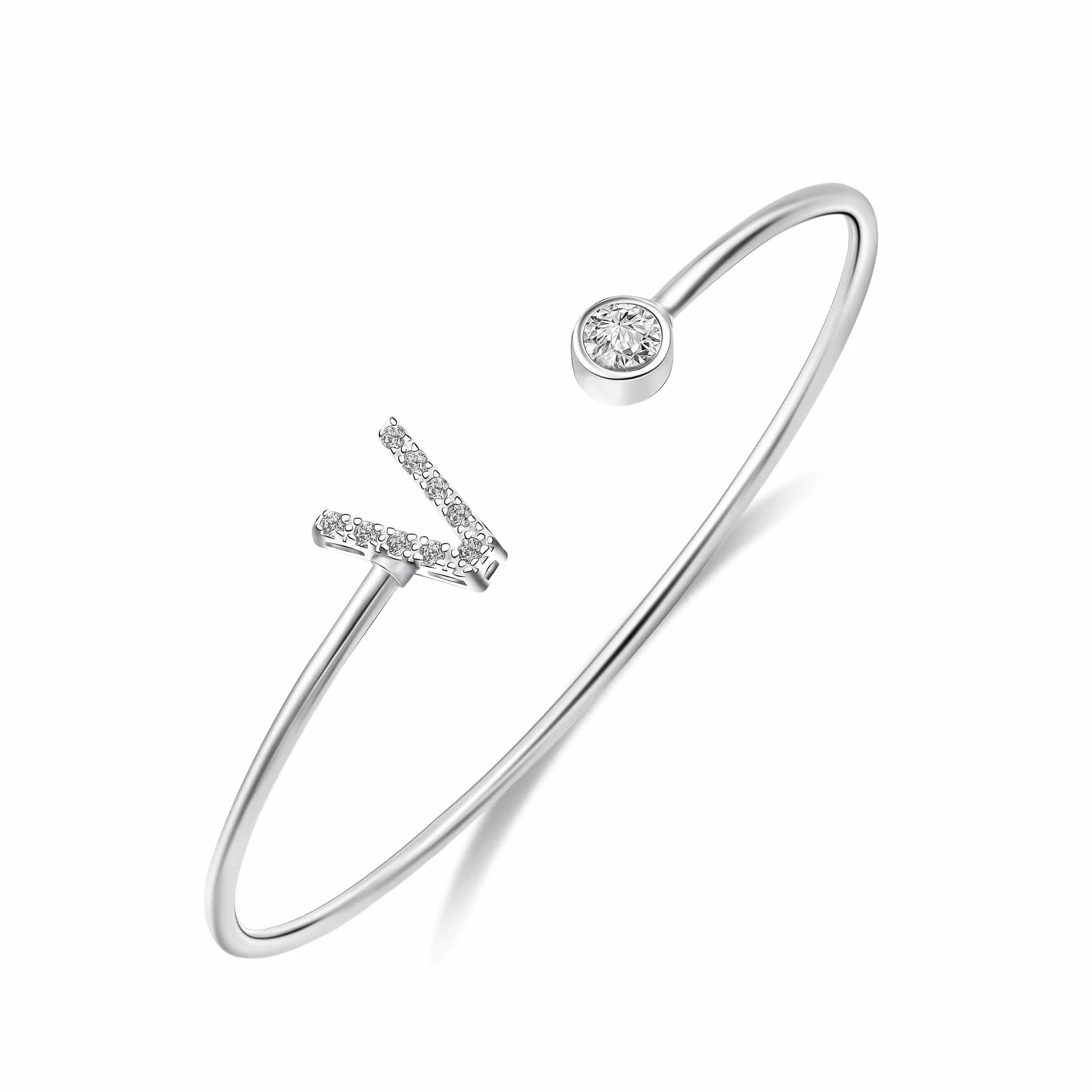 Initial Bangle Bracelets Silver Adjustable, 26 Alphabets