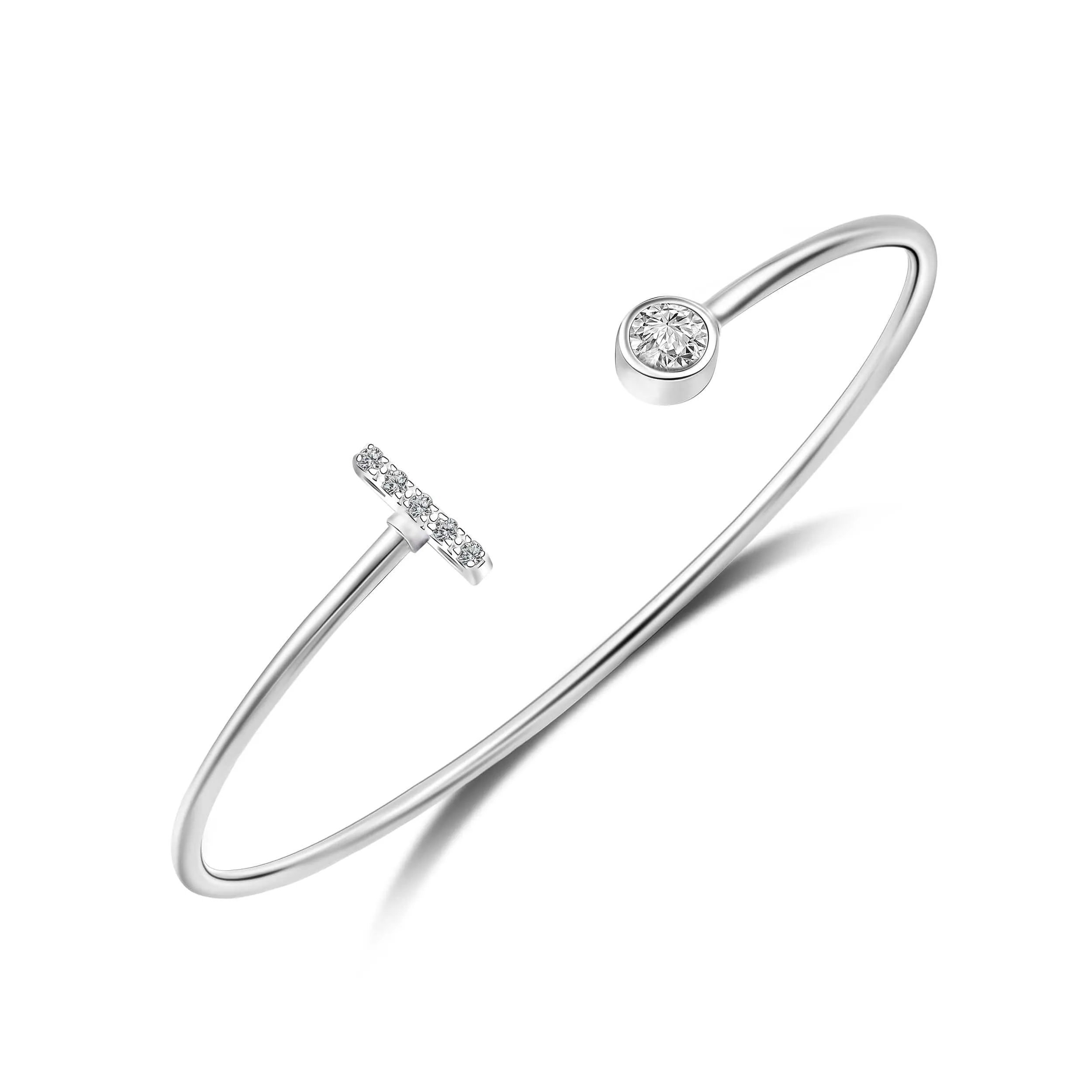 Initial Bangle Bracelets Silver Adjustable, 26 Alphabets