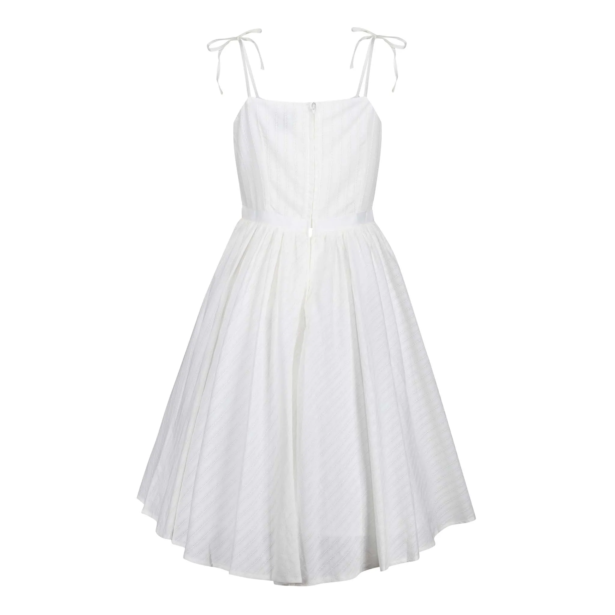 Ivory White Cotton Shoulder Strap Summer Swing Dress