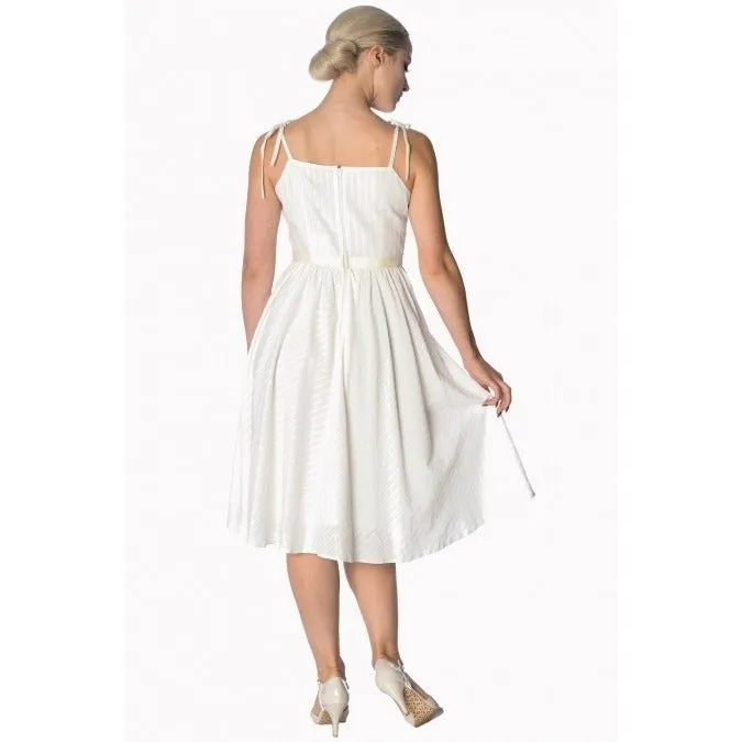 Ivory White Cotton Shoulder Strap Summer Swing Dress