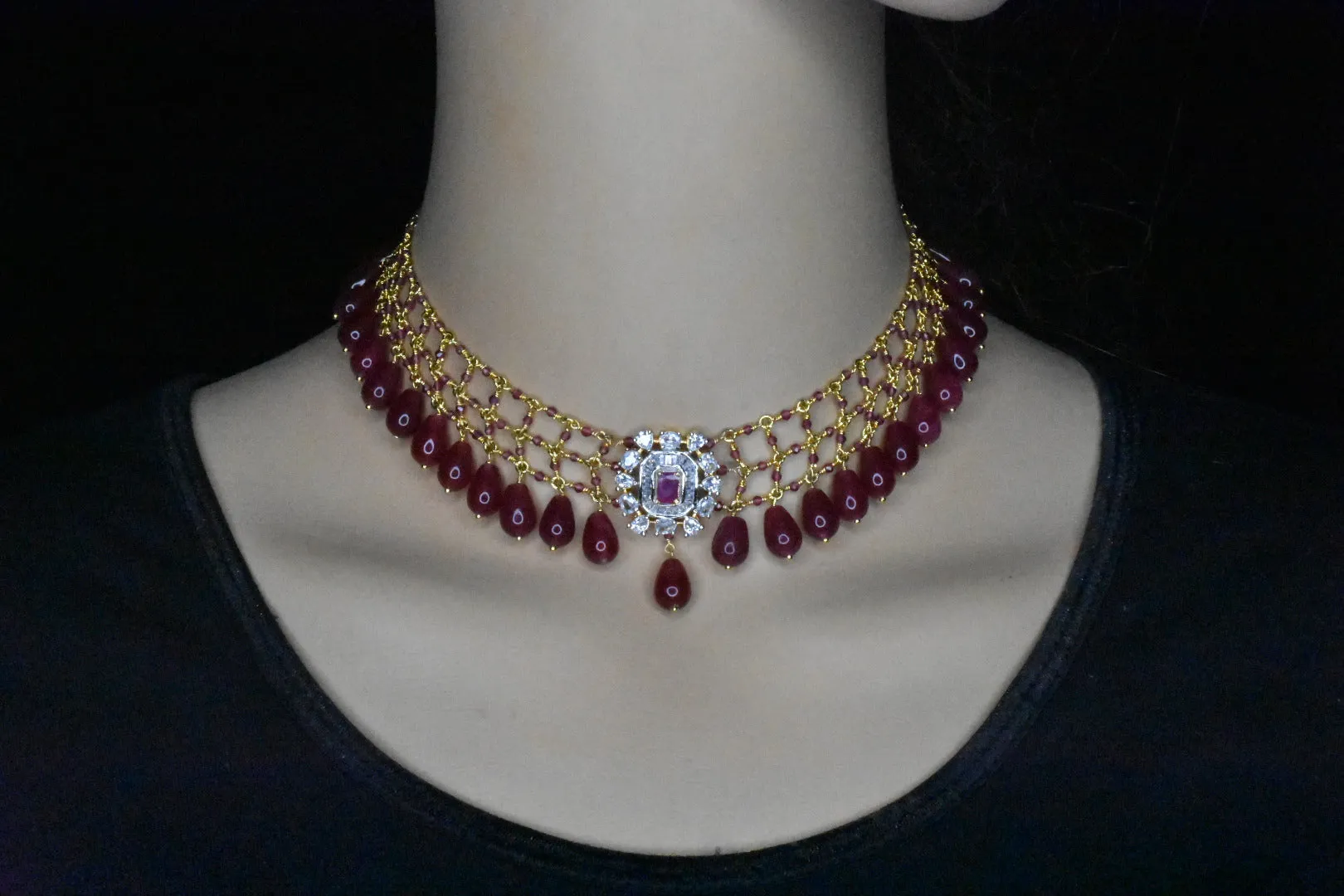 Jaali work Ruby Beeds Necklace