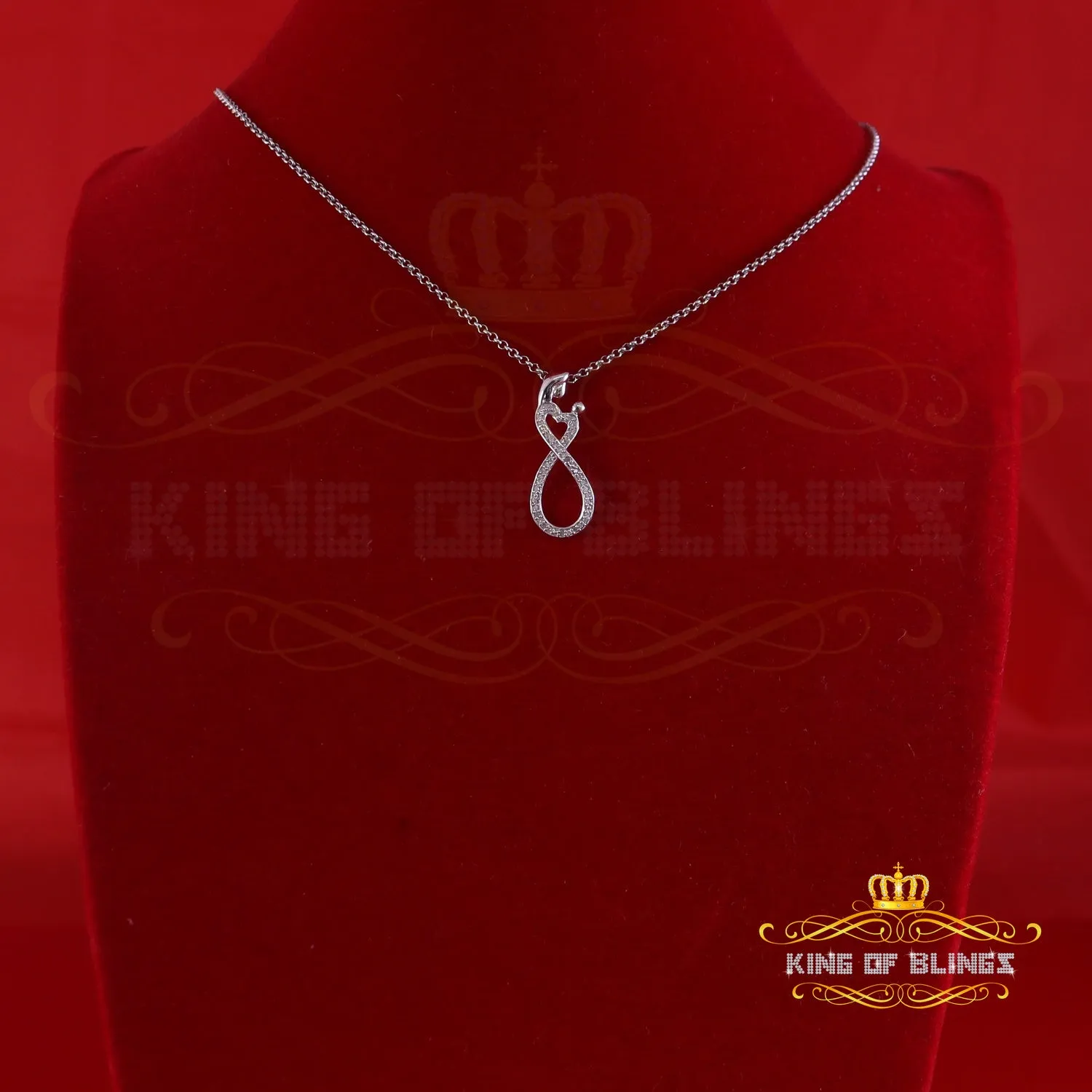 King Of Bling's Real 0.10CT Diamond MOM'S LOVE Sterling Silver White Charm Necklace Pendant