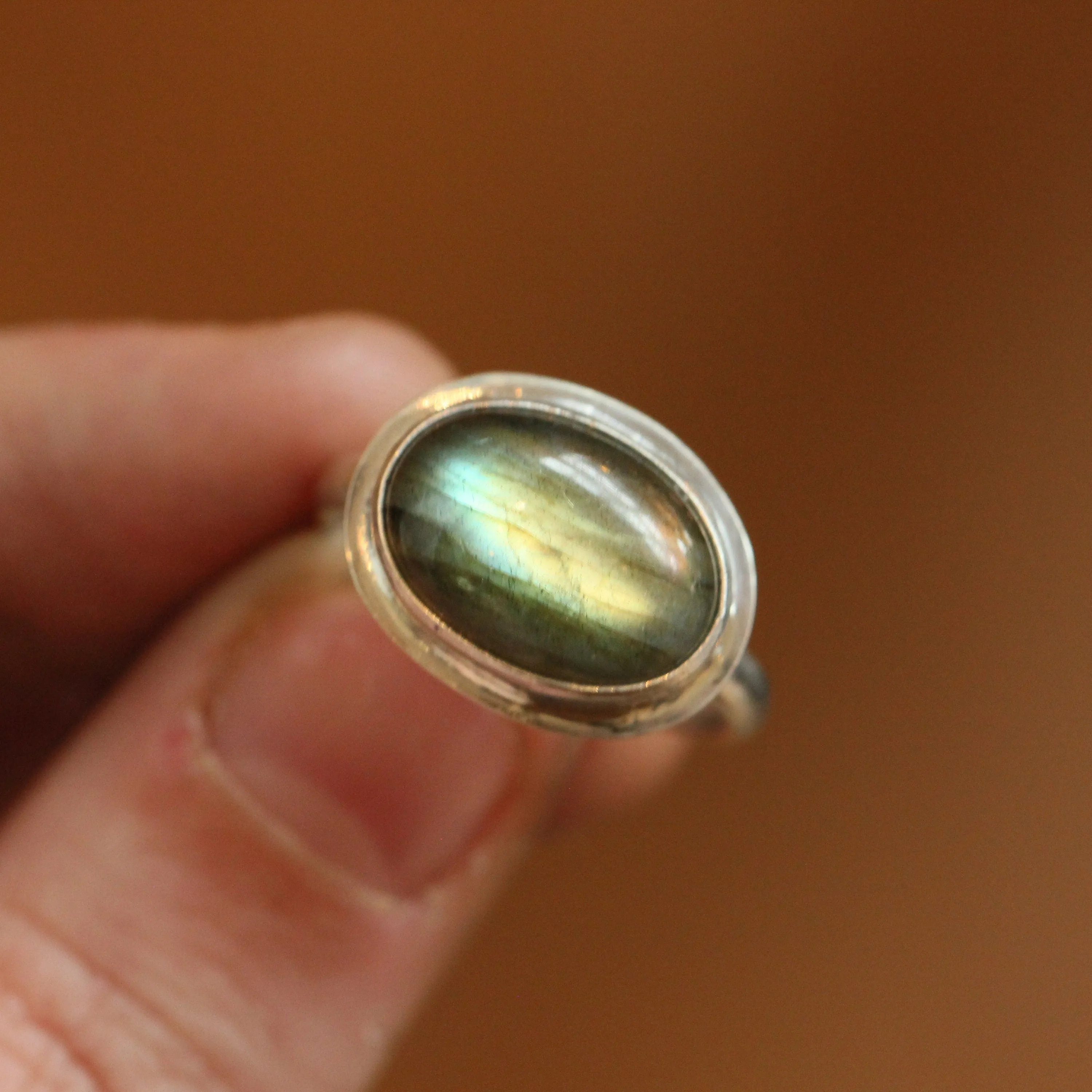 Labradorite Ring - .925 Sterling Silver - East West Oval Ring - Silversmith Ring