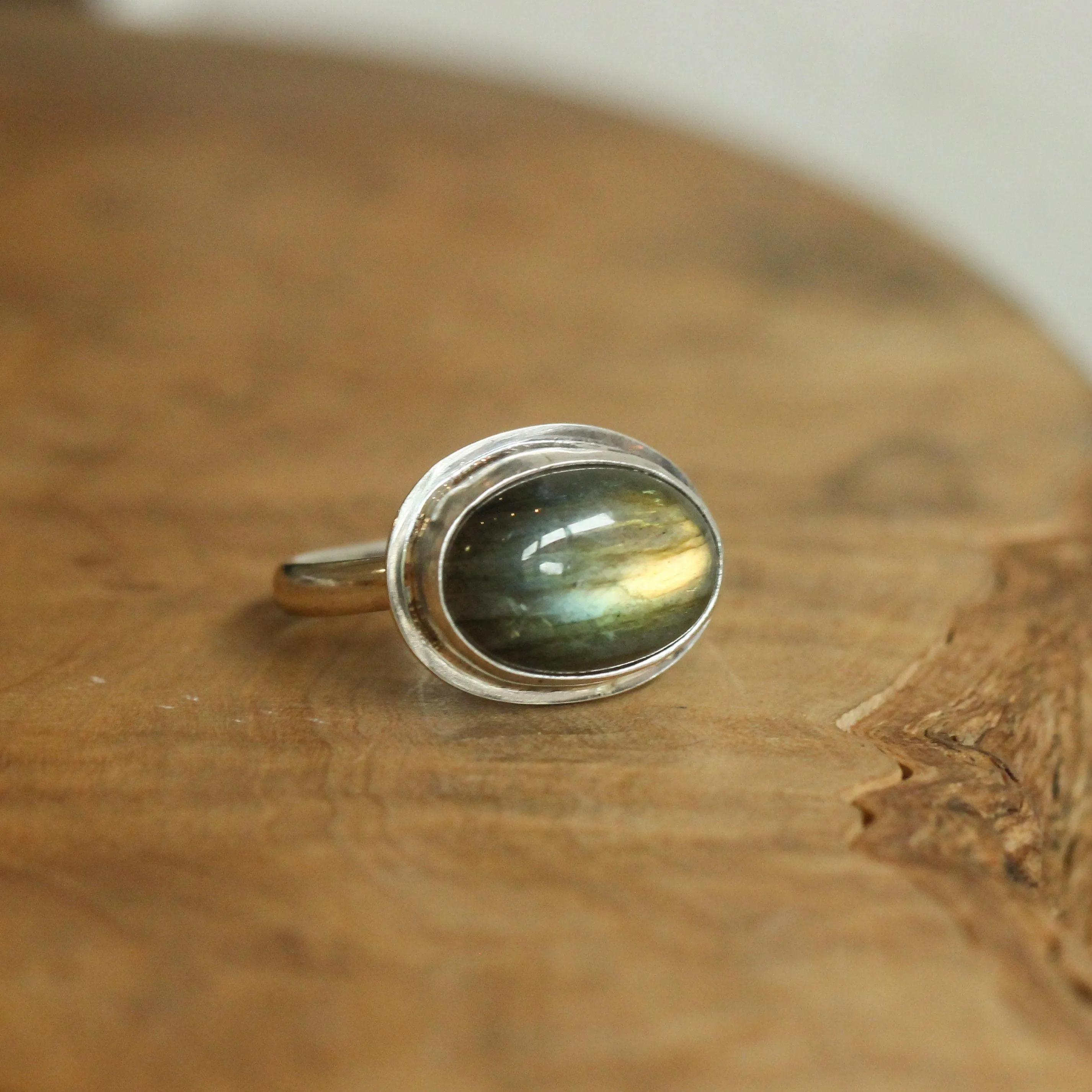 Labradorite Ring - .925 Sterling Silver - East West Oval Ring - Silversmith Ring