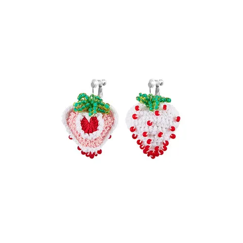 LB Hand Crochet Pink Strawberry Earrings LOJL31