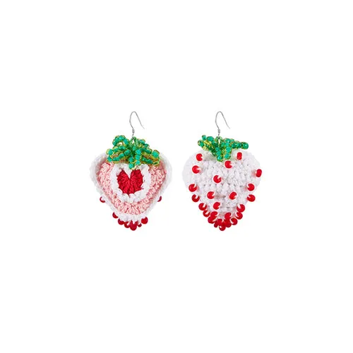 LB Hand Crochet Pink Strawberry Earrings LOJL31