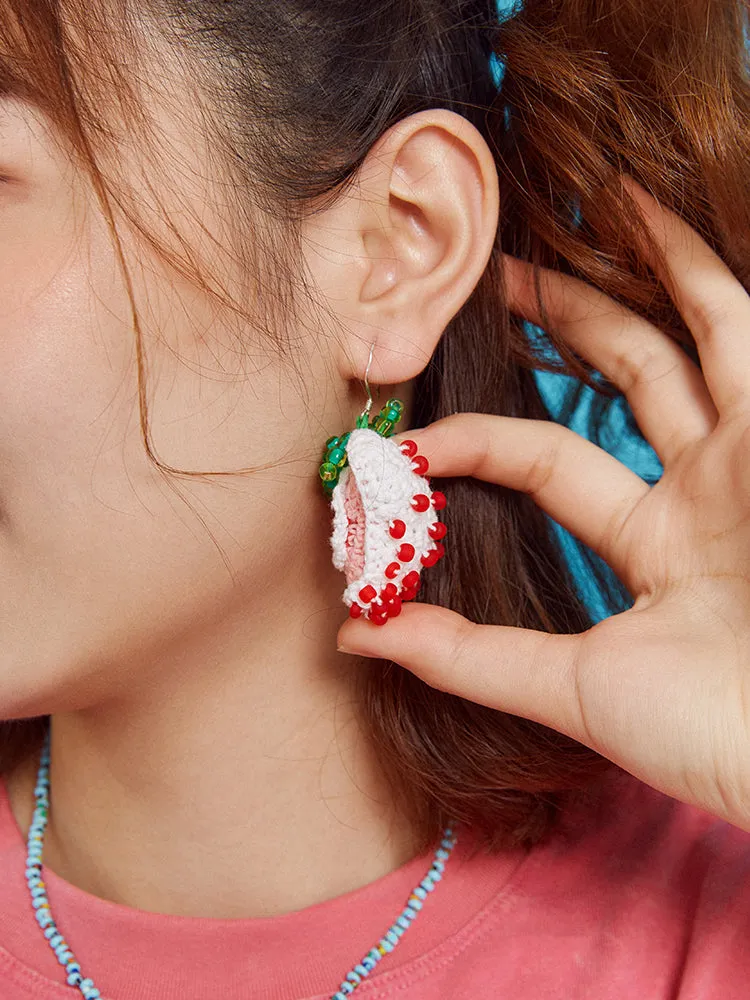 LB Hand Crochet Pink Strawberry Earrings LOJL31