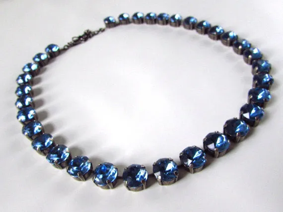 Light Sapphire Blue Riviere Necklace - Small Round