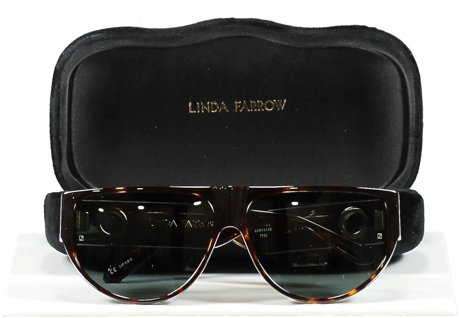 Linda Farrow Dark Brown Elodie Flat Top Sunglasses In Tortoiseshell in Case