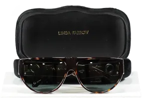 Linda Farrow Dark Brown Elodie Flat Top Sunglasses In Tortoiseshell in Case