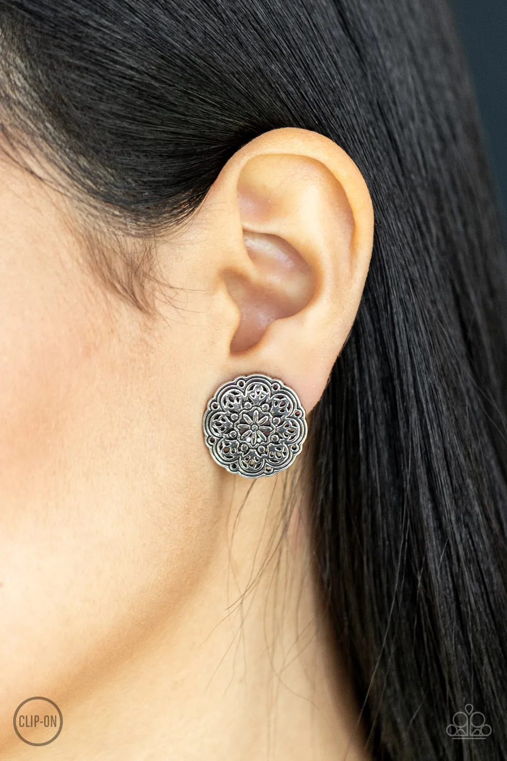 Mandala Harvest - Silver Clip-On Earring