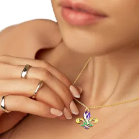 Mardi Gras Enamel Fleur de Lis Pendant Necklace