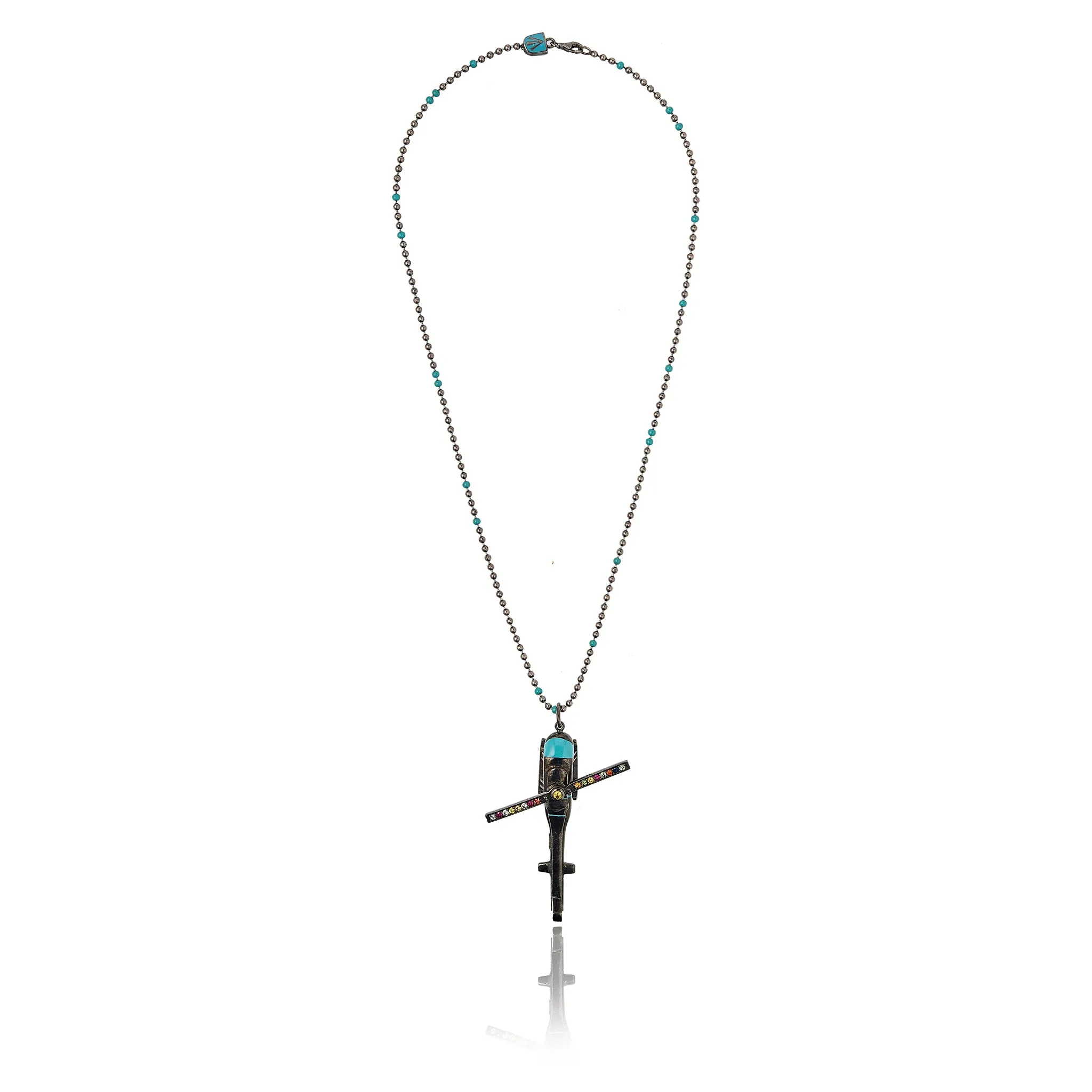 MCL Design Sterling Silver Helicopter Pendant with Powder Blue Enamel, Mixed Sapphires & Citrine