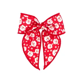 Medium Holiday Streamer Fabric Bow on Clippie - Santa