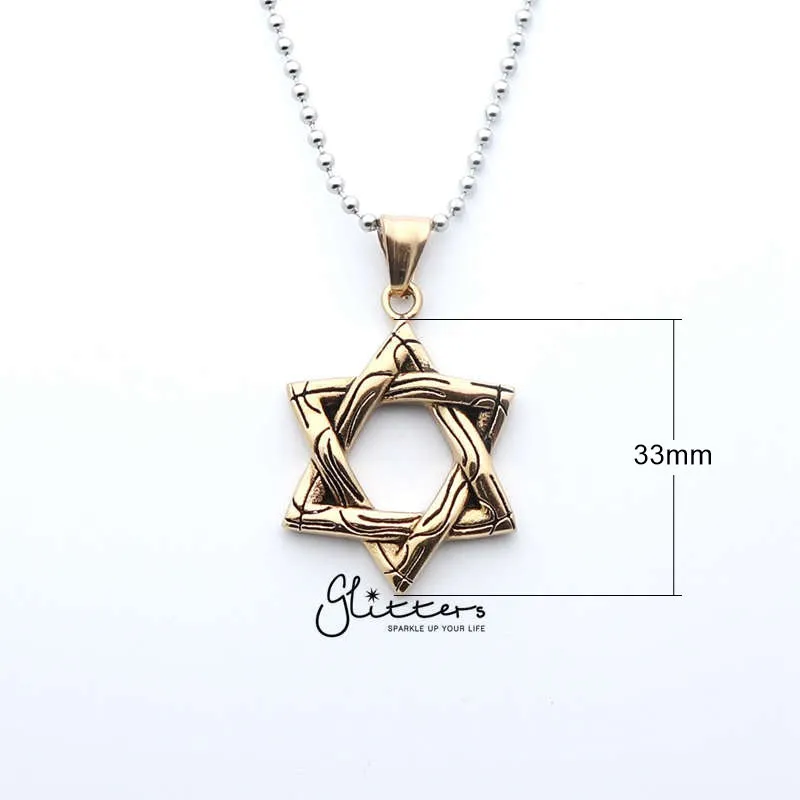 Men's Star of David Stainless Steel Pendant Necklace-18K Gold Ion Plated