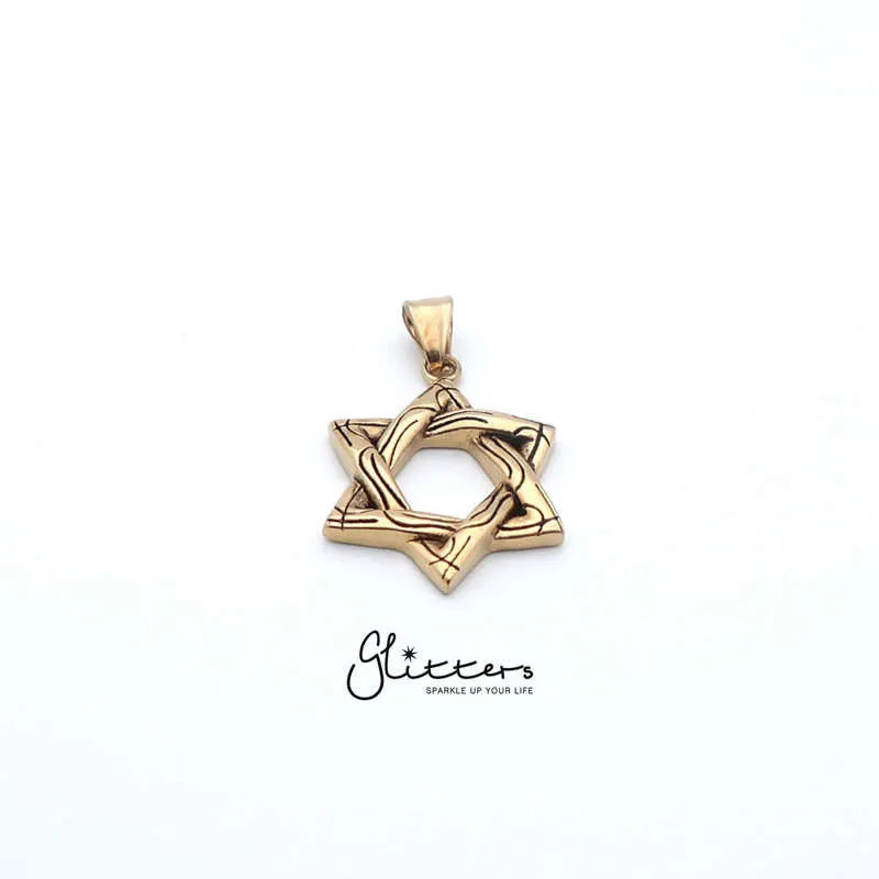 Men's Star of David Stainless Steel Pendant Necklace-18K Gold Ion Plated