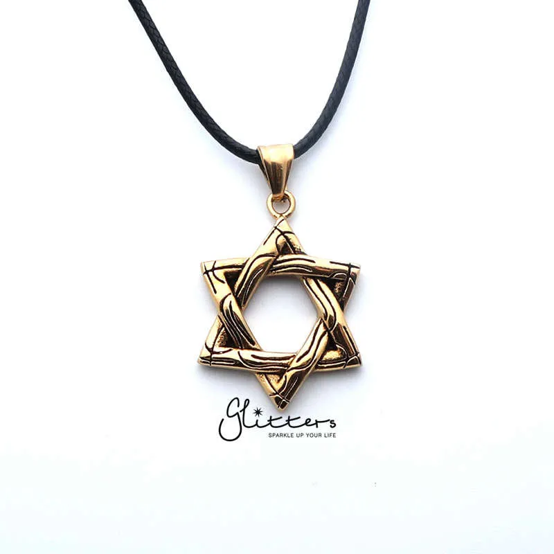 Men's Star of David Stainless Steel Pendant Necklace-18K Gold Ion Plated