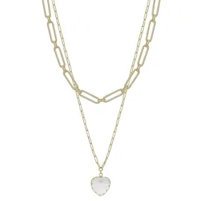 Metal Chain Heart Pendant 2 Layered Necklace