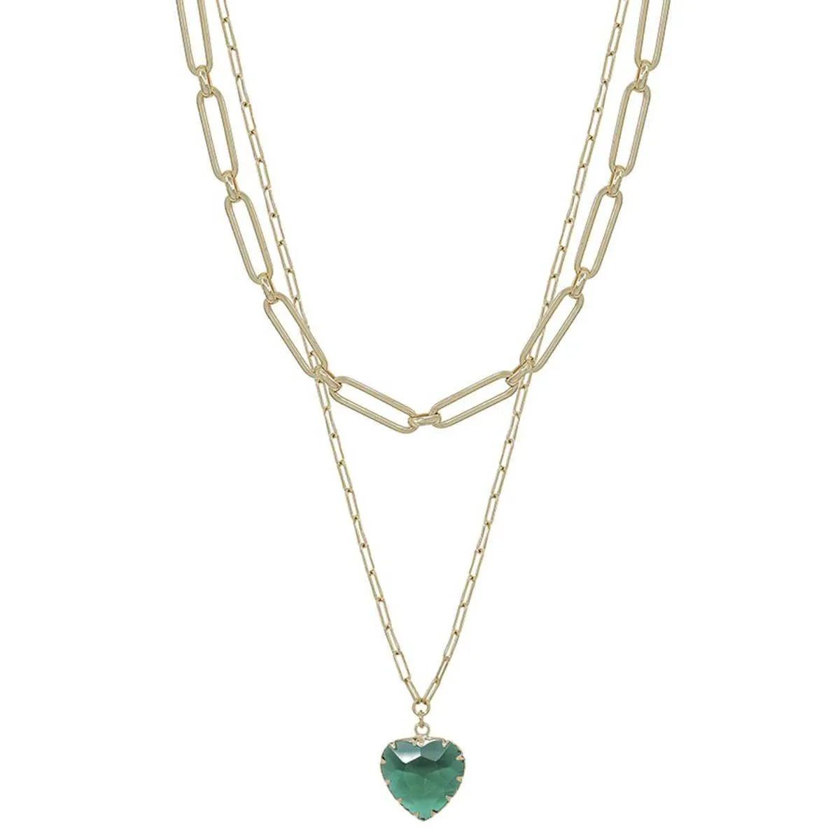 Metal Chain Heart Pendant 2 Layered Necklace