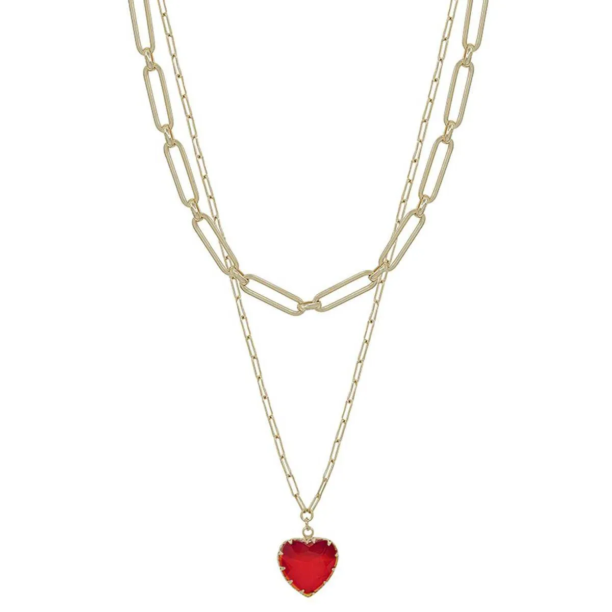 Metal Chain Heart Pendant 2 Layered Necklace