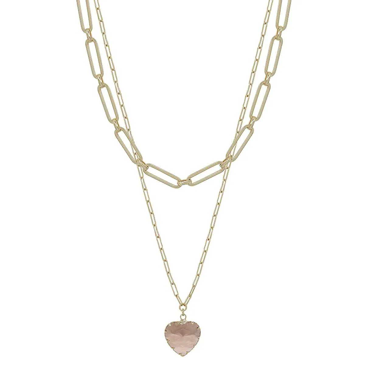 Metal Chain Heart Pendant 2 Layered Necklace