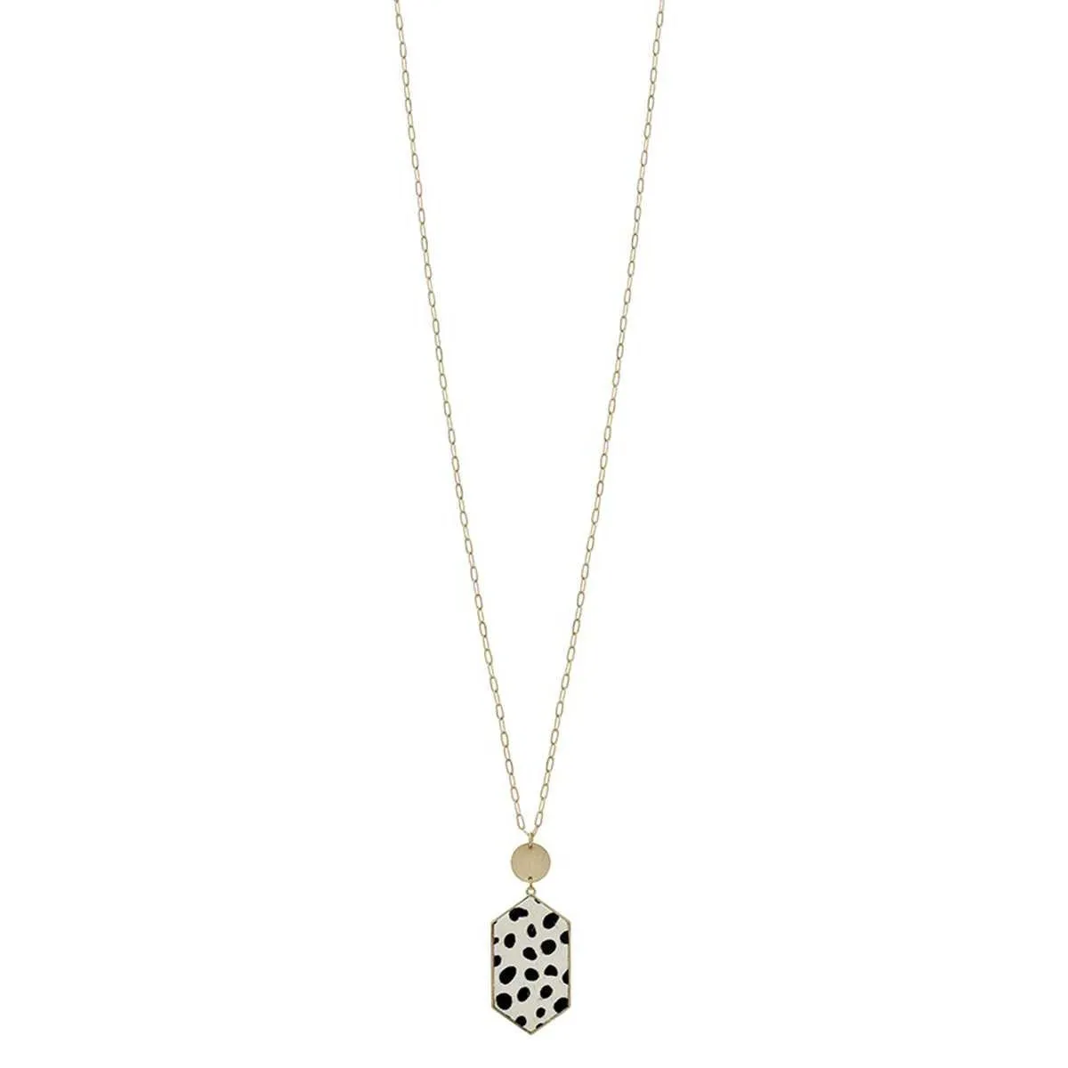 Metal Chain Hexagon Leopard Pendant Long Necklace