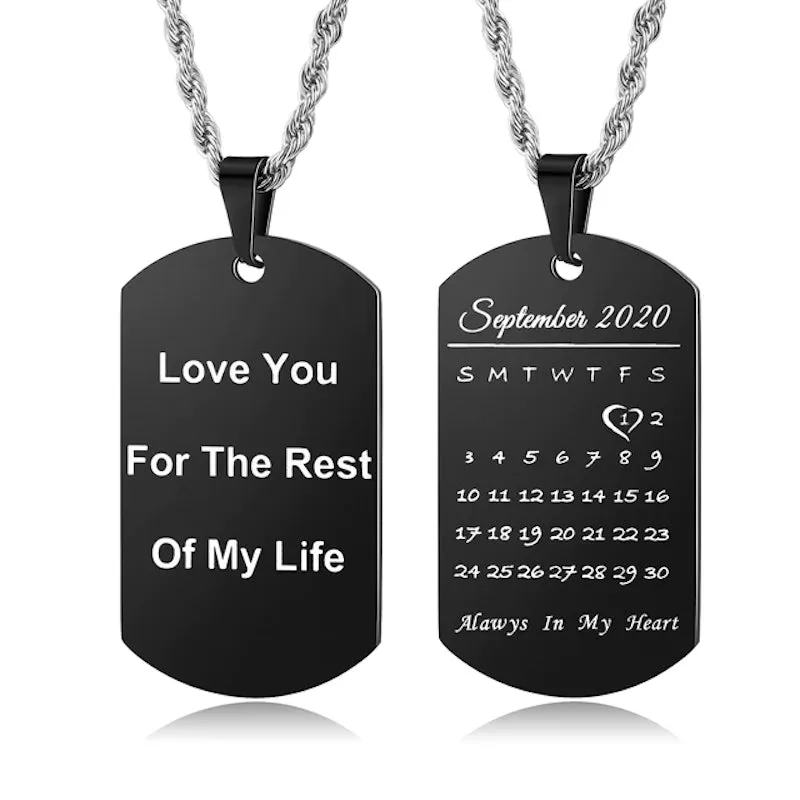 Personalized Engraved Calendar 1 Date Men's Pendant