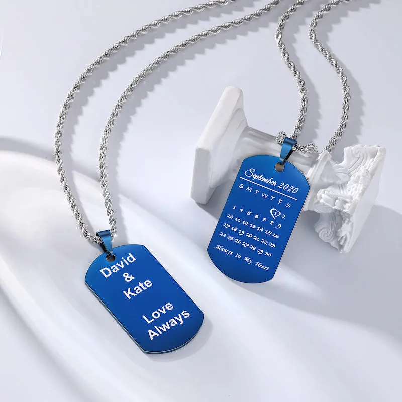 Personalized Engraved Calendar 1 Date Men's Pendant