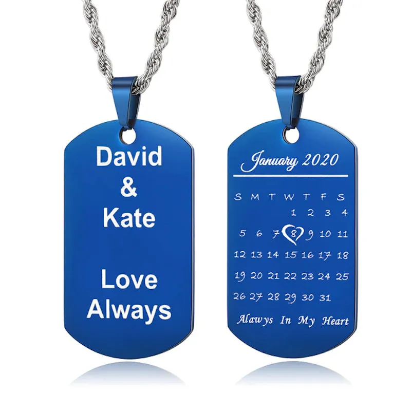 Personalized Engraved Calendar 1 Date Men's Pendant