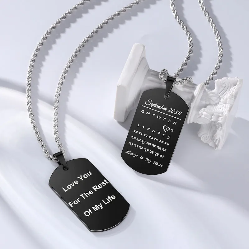 Personalized Engraved Calendar 1 Date Men's Pendant