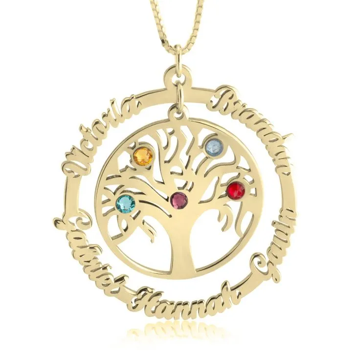 Personalized Family Tree Mothers Necklace-Names and Birthstones