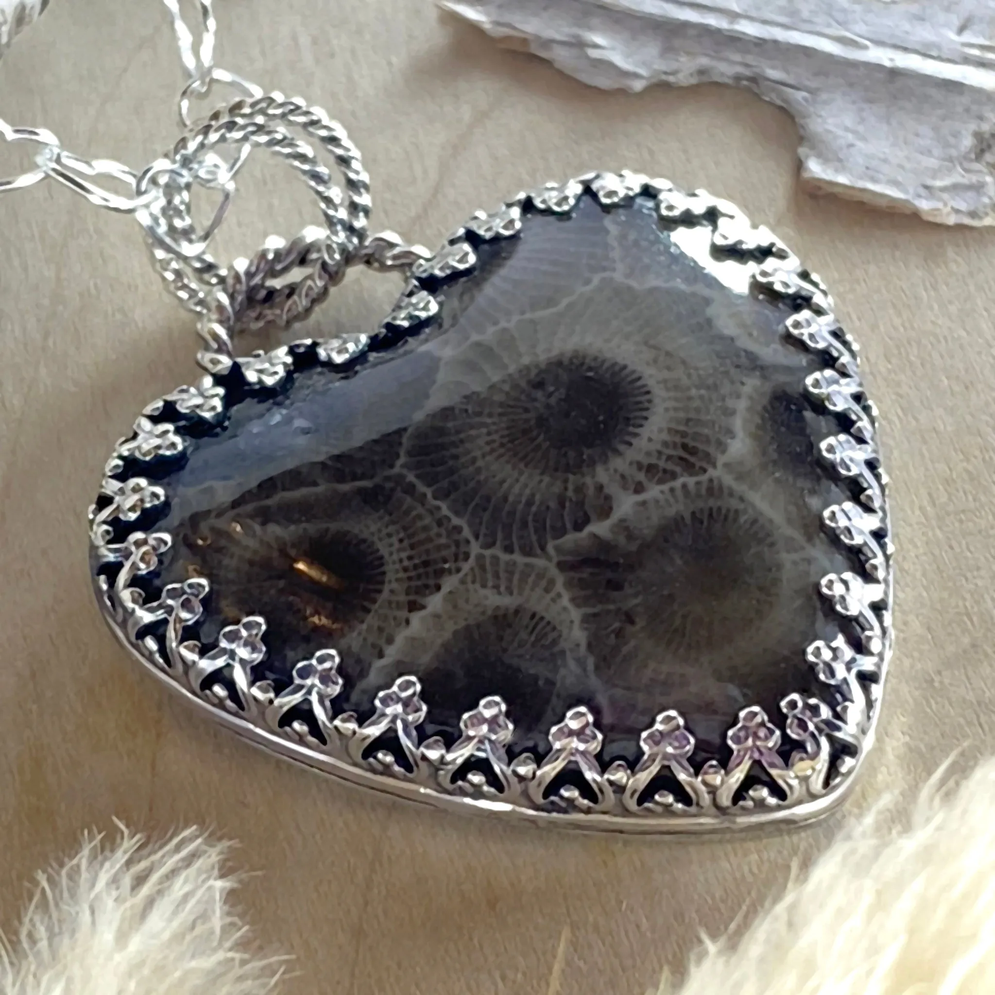 Petoskey Stone Heart Pendant Necklace