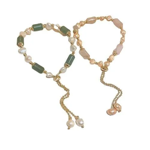 Pretty Freshwater Pearl and Jade Stone Bracelet