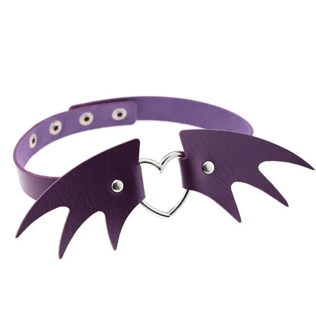 Punk Heart and Bat Wings Choker Collar PU Leather Gothic Harajuku Necklace