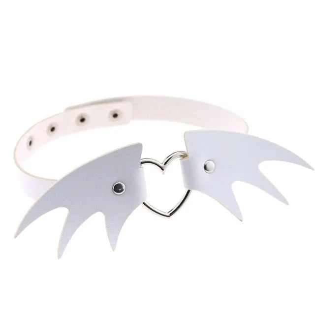 Punk Heart and Bat Wings Choker Collar PU Leather Gothic Harajuku Necklace